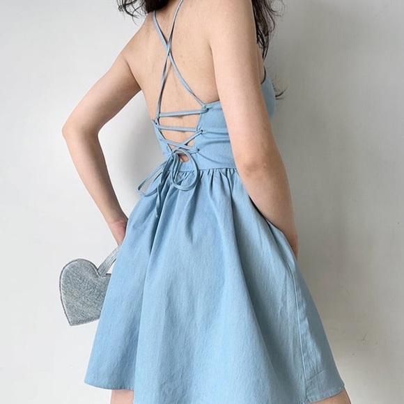 Handmade Blue Babydoll Mini dress S - Picture 2 of 10